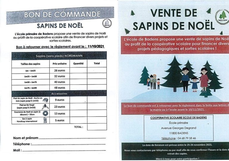 LA COOPERATIVE SCOLAIRE PROPOSE DES SAPINS DE NOËL - BADENS